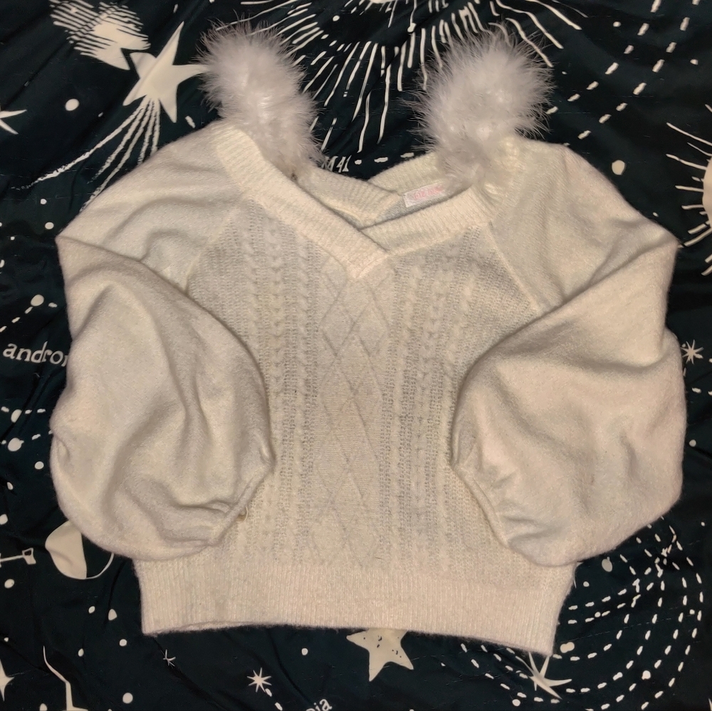 Liz Liza Cream Sweater With Fur Accent